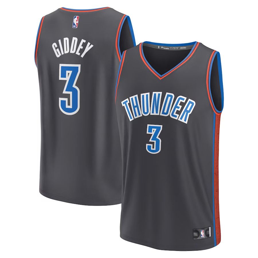 Men Oklahoma City Thunder 3 Josh Giddey Black Fanatics Branded City Edition 2022-23 Fastbreak NBA Jersey